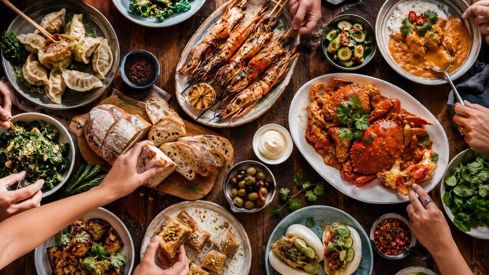 Shared table of multicultural dishes — a taste of Western Sydney's diverse food scene