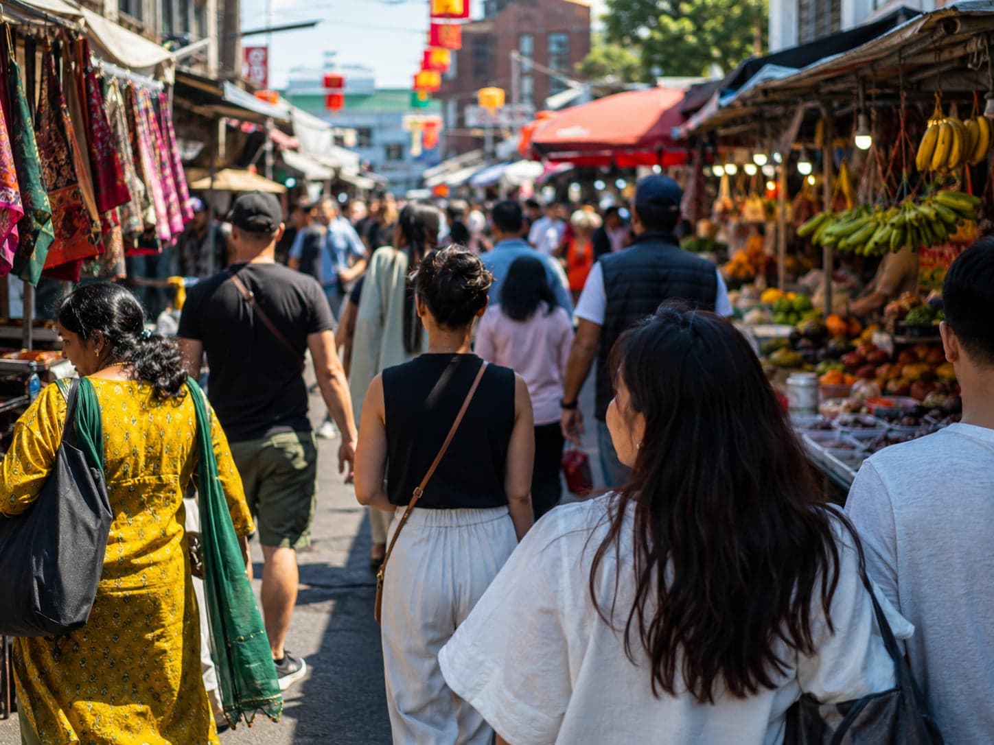 Vibrant Western Sydney multicultural street market — colourful food stalls and community atmosphere